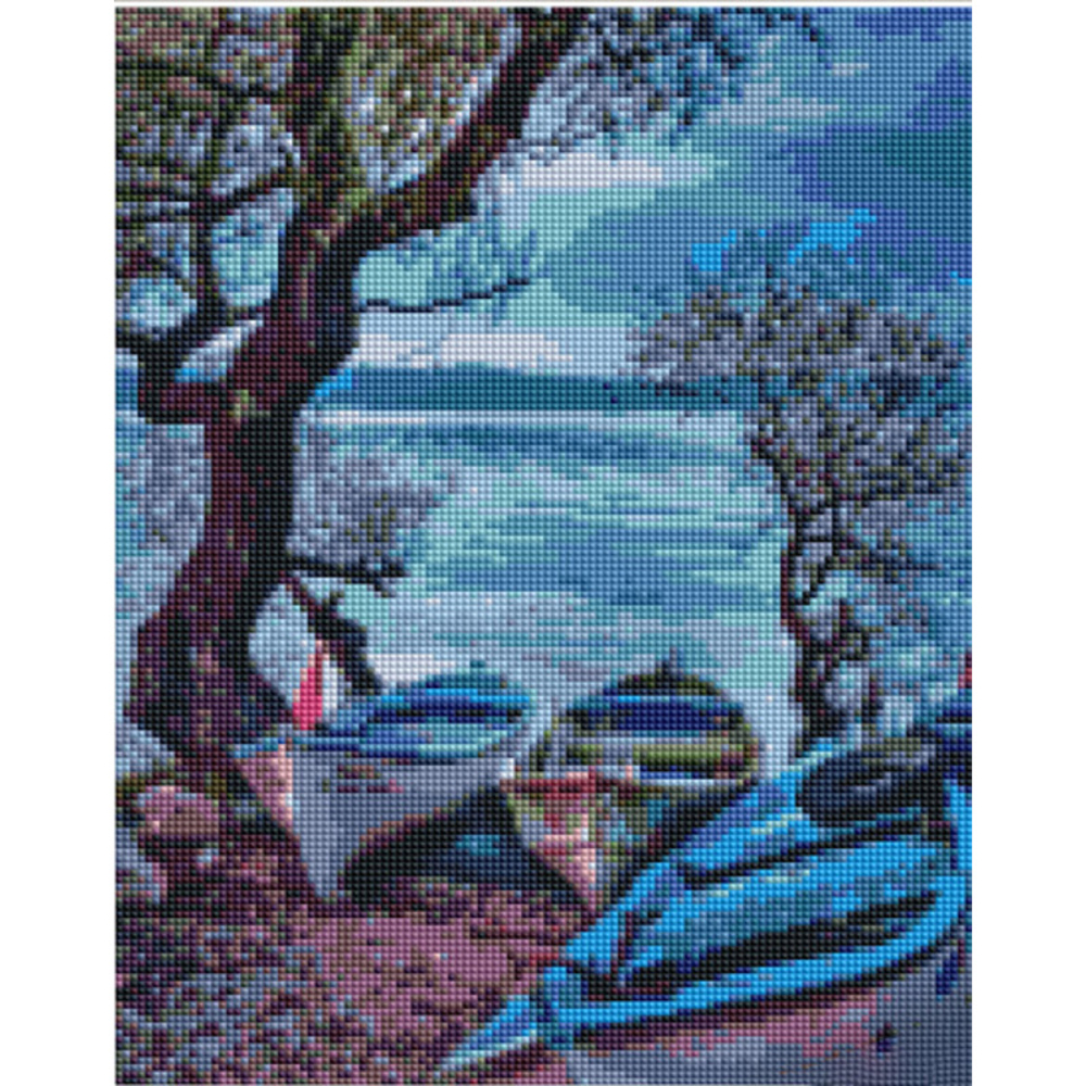 Фото, Видеообзоры алмазна мозаїка strateg преміум човники на березі розміром 30х40 см (kb127)