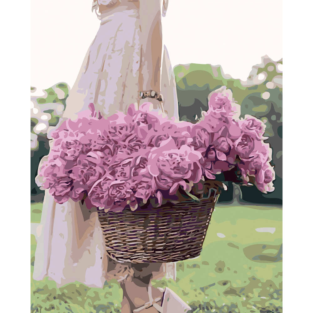 Фото, Видеообзоры картина за номерами strateg преміум дівчина з кошиком піонів з лаком розміром 40х50 см sy6158