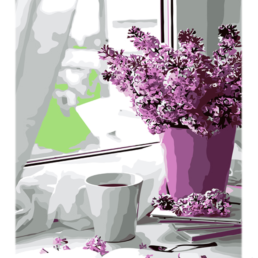 Фото, Відеоогляди картина за номерами strateg преміум бузковий ранок з лаком та з рівнем розміром 30х40 см (ly63)