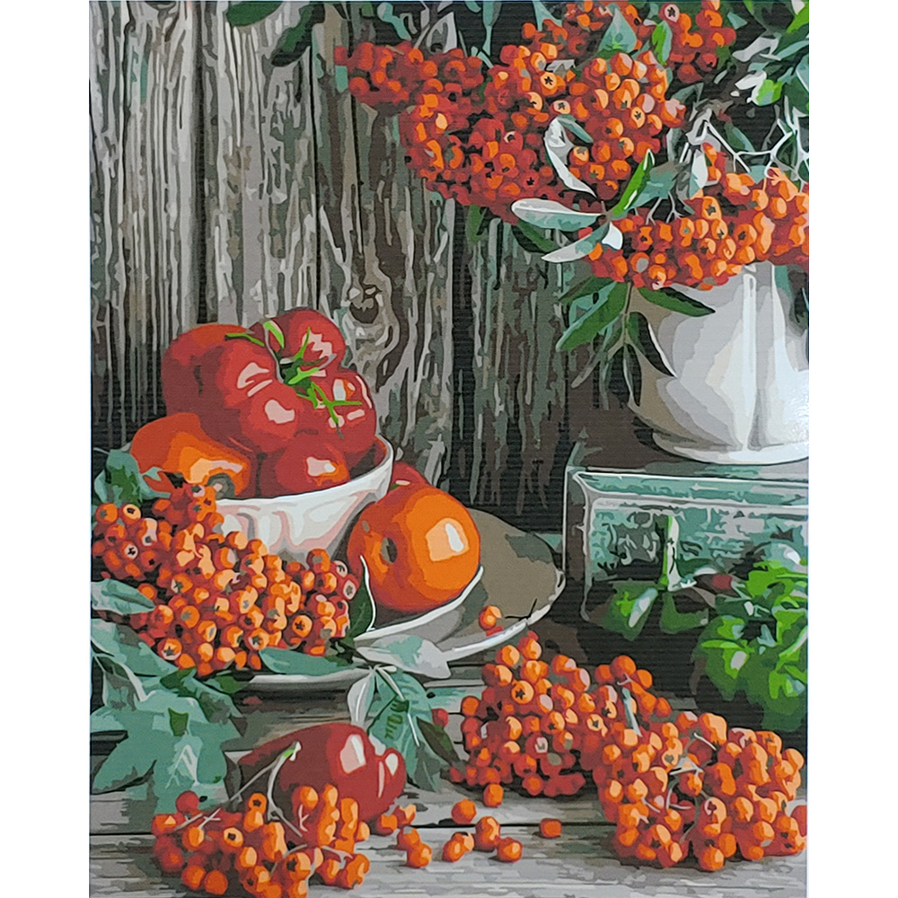 Фото, Відеоогляди картина за номерами strateg преміум натюрморт з горобиною з лаком розміром 40х50 см (sy6860)