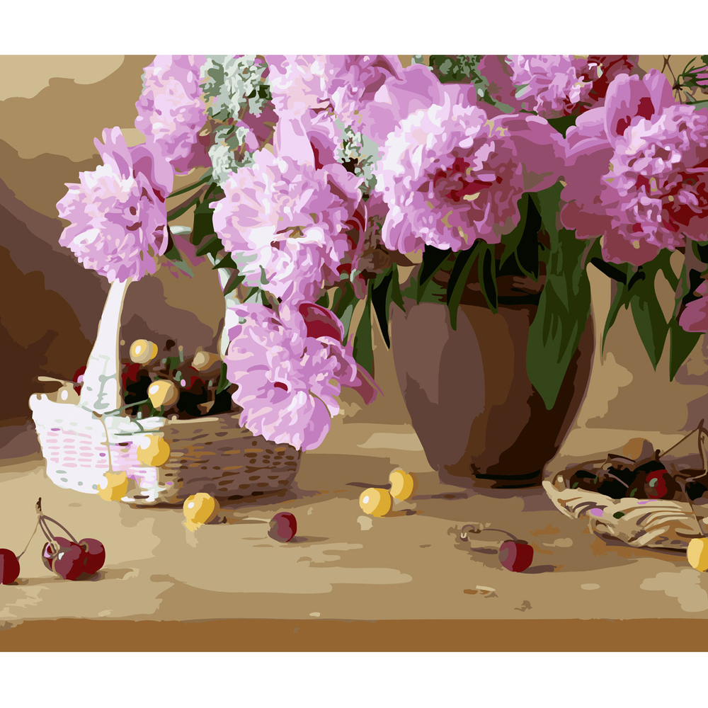 Фото, Видеообзоры картина за номерами strateg преміум черешні на столі з лаком розміром 40х50 см (sy6634)