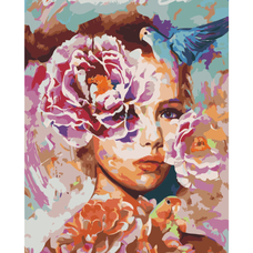 Картина за номерами Strateg ПРЕМІУМ Дівчина з птахами з лаком розміром 40х50 см VA-0068