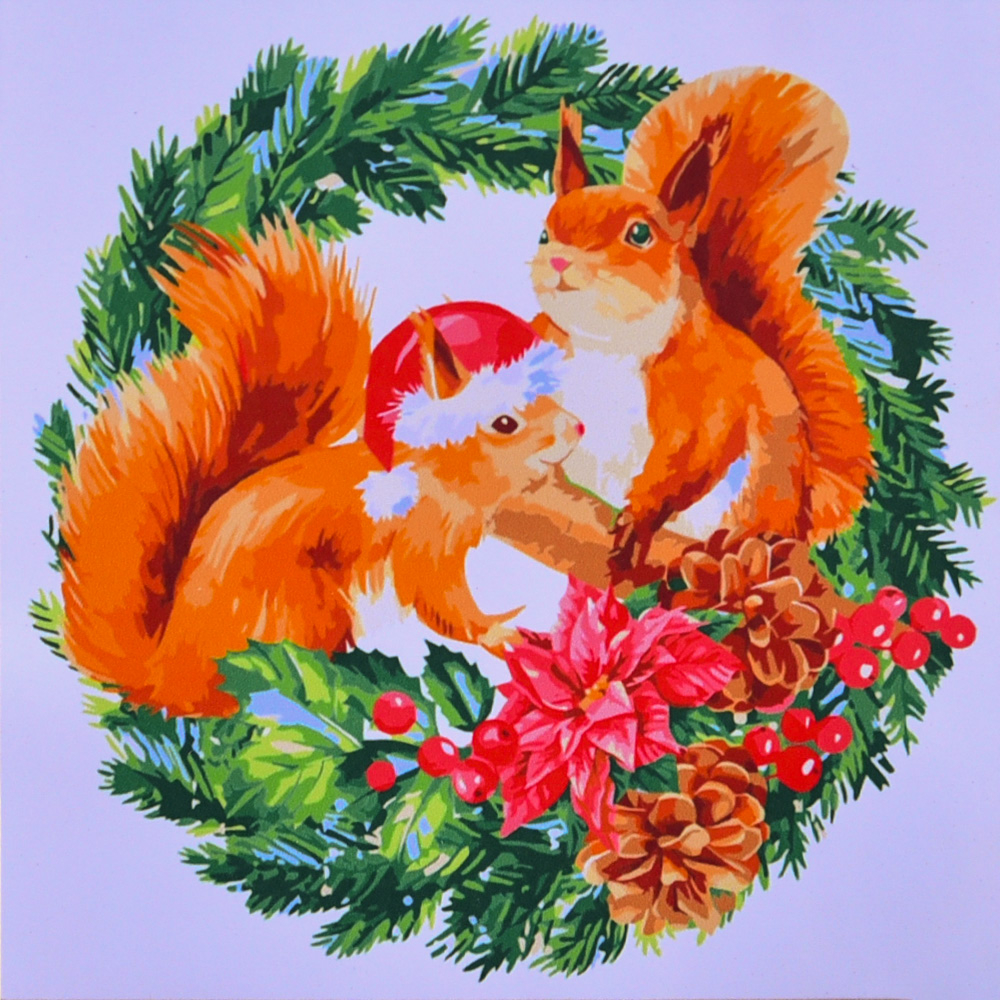 Фото, Відеоогляди картина за номерами strateg преміум зимові білочки з лаком та з рівнем розміром  40х40 см(sk058)