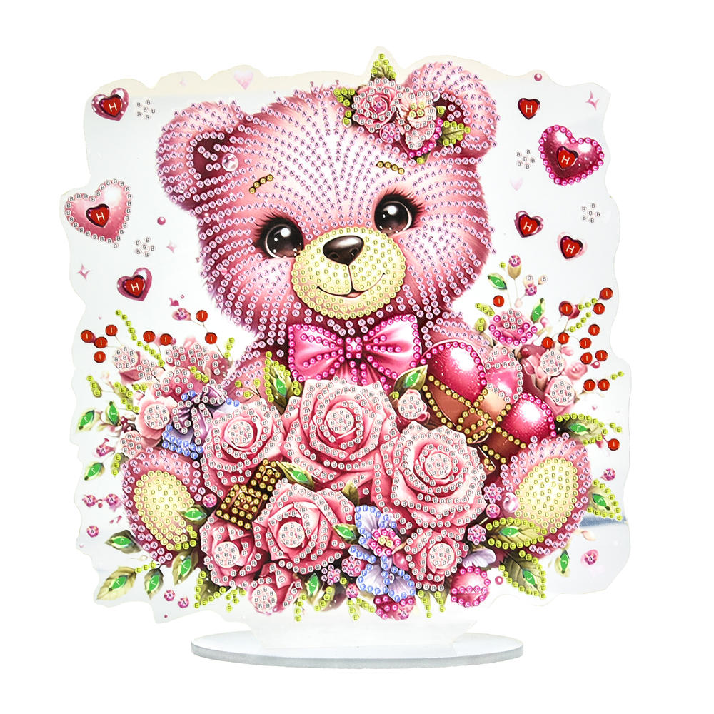Фото, Відеоогляди алмазна мозаїка strateg преміум ніжний ведмедик на підставці розміром 25х25 см (yklz15263)