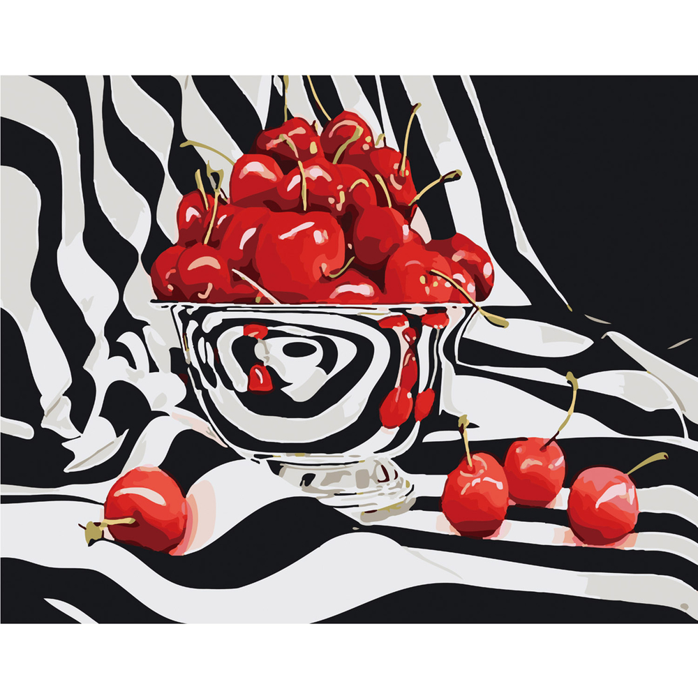 Фото, Відеоогляди картина за номерами strateg преміум вишня на чорно-білому фоні з лаком розміром 40х50 см sy6159