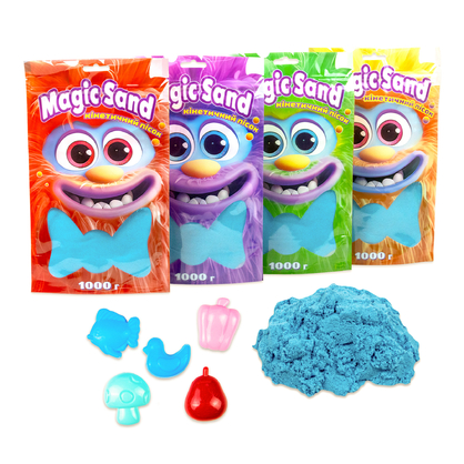 Фото, Видеообзоры кінетичний пісок strateg magic sand в пакеті 39404-3 блакитний, 1 кг