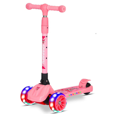 Детский Самокат трехколесный со светящимися колесами и музыкой розовый 806949