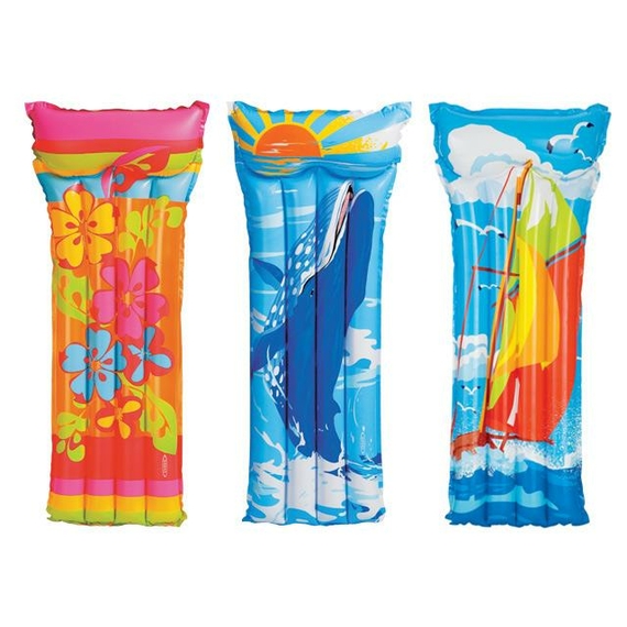 Матрац 58715 (12шт) Флаги, корабли, рыбки 3 цвета 183-76 см