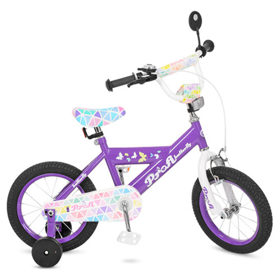 Велосипед детский PROF1 14д. L14132 (1шт) Butterfly 2,сиреневый, звонок,доп.колеса