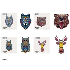 Деревяні пазли А4 031/034/028/041 тварини вовк/сова/ведмідь/олень 4в 150 дет. кор 14*4,5*12