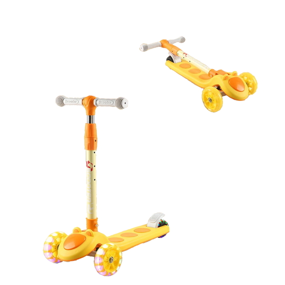 Дитячий самокат з безшумними колесами і складною ручкою, Жовтий 806946
