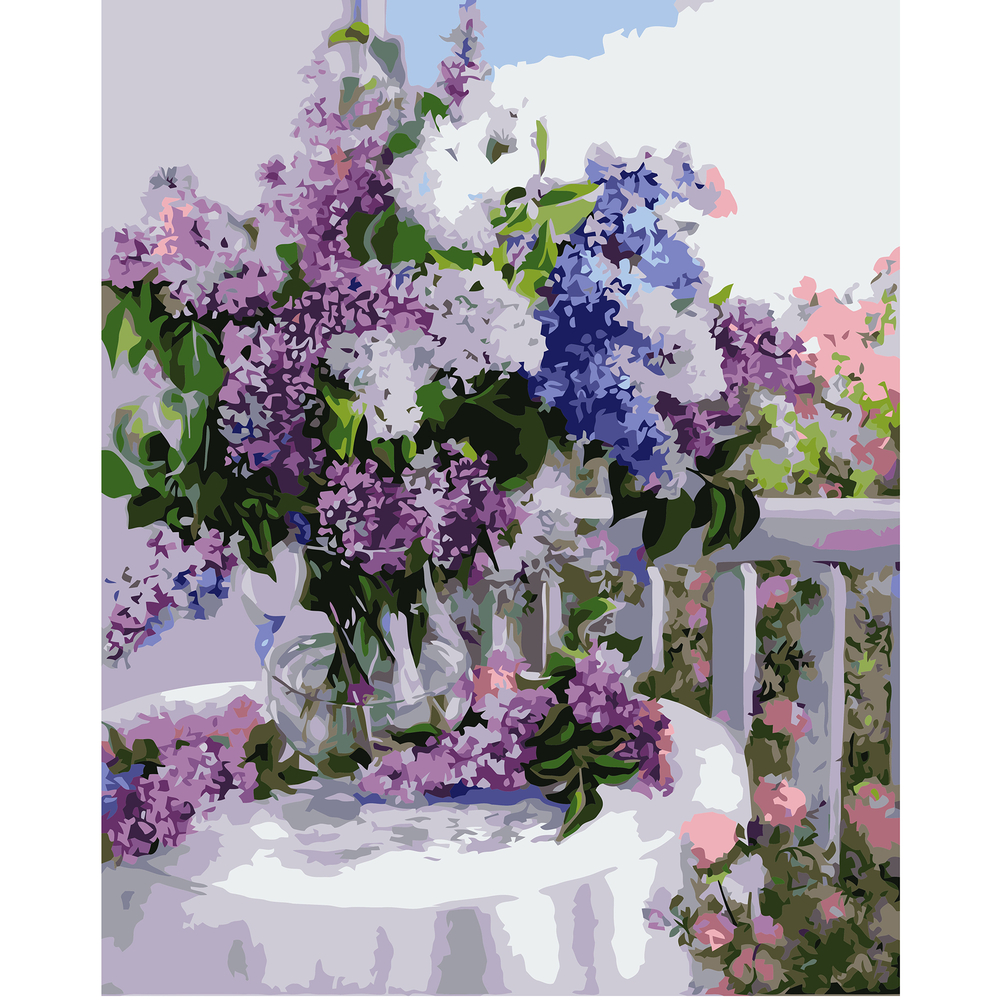 Фото, Видеообзоры картина за номерами strateg преміум букет бузку на столі з лаком розміром 40х50 см va-0642