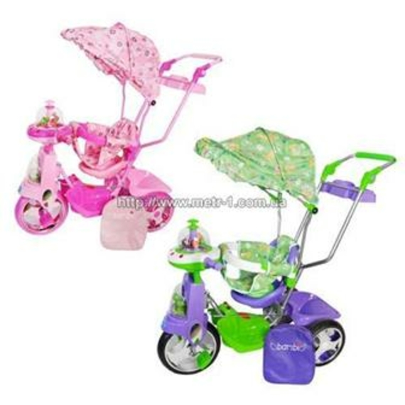 Велосипед WS 847 B (2шт) три колеса, кол.ручка с подстаканниками, 2 цвета, рюкзак, козырёк