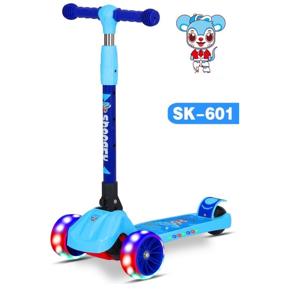 Дитячий Самокат триколісний з світяться колесами і музикою, Блакитний 806948