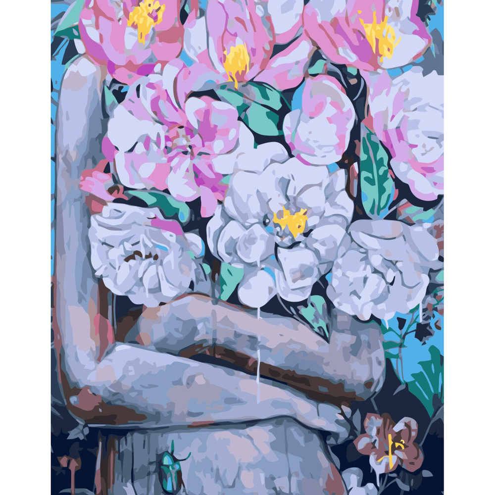 Фото, Видеообзоры картина за номерами strateg преміум букет в обіймах дівчини з лаком розміром 40х50 см va-3304