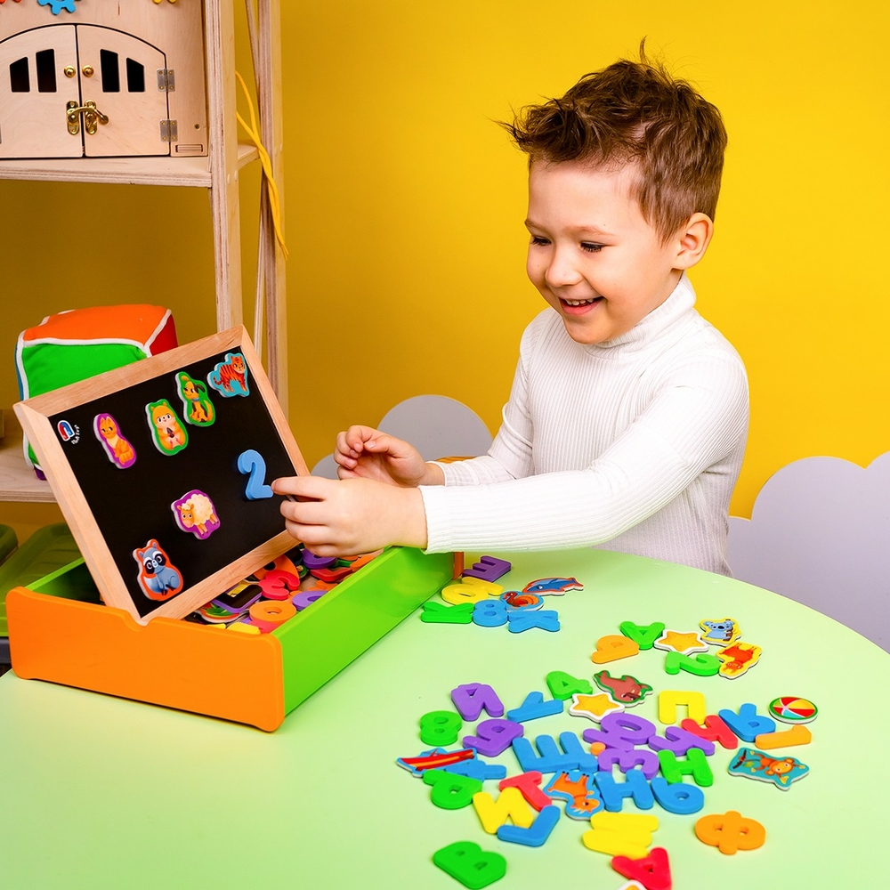 Фото, Відеоогляди магнітний набір 2 в 1 «абетка та математика» в дерев'яній коробці vt5411-17