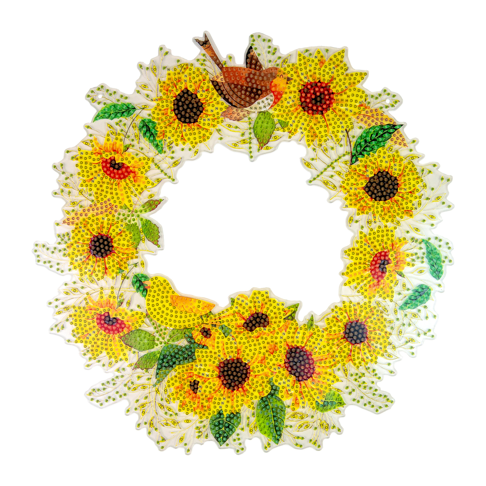 Фото, Видеообзоры алмазна мозаїка strateg преміум віночок із соняшників підвісний розміром 30х30 см (hhe26387)