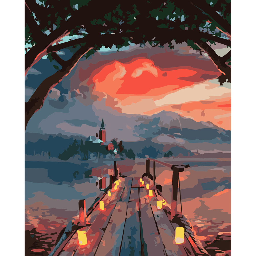 Фото, Видеообзоры картина за номерами strateg преміум ліхтарики біля води з лаком розміром 40х50 см va-3627