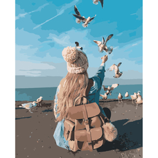 Картина за номерами Strateg ПРЕМІУМ Свобода біля води з лаком розміром 40х50 см VA-3654