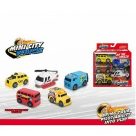 Набір машин MY101 (48/2) 5штук, таксі, сміттєвоз, автобус, літак, поштова машина, в коробці