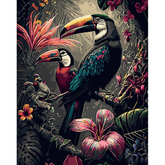 Картина за номерами Strateg ПРЕМІУМ Пара фантастичних туканів розміром 40х50 см (GS1034)