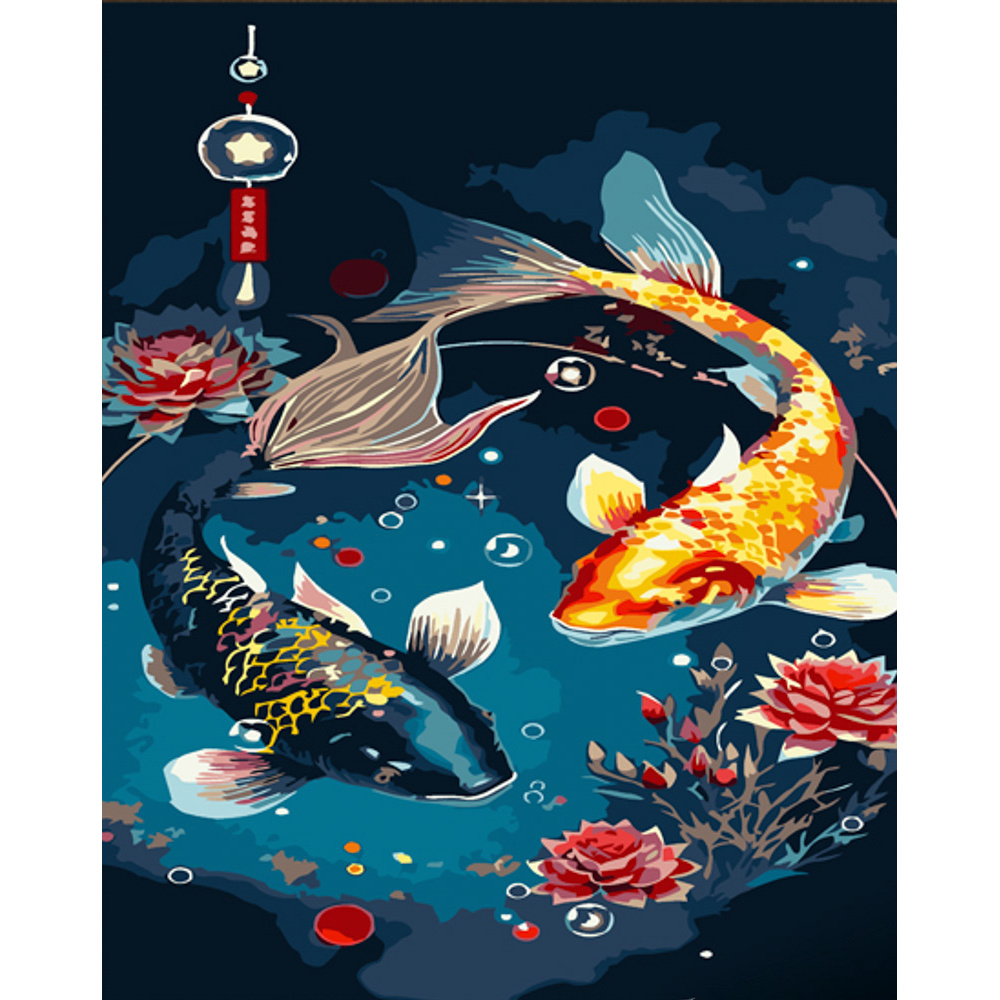 Фото, Відеоогляди картина за номерами strateg преміум азіатський стиль коі з лаком розміром 30х40 см (ss6811)