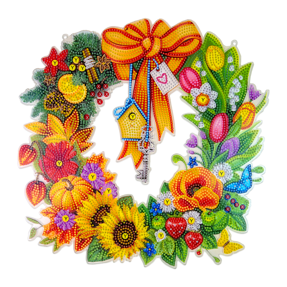 Фото, Видеообзоры алмазна мозаїка strateg преміум віночок - цілий рік підвісний розміром 30х30 см (hhe13843)