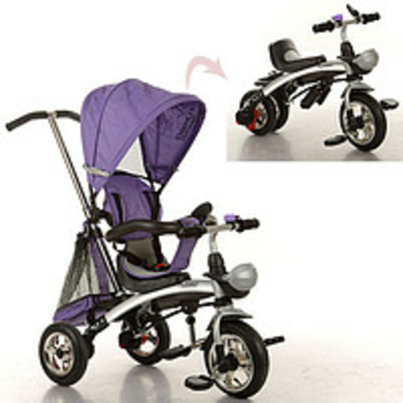 Велосипед M 3212A-2 (1шт)три кол.резина,трансформер(беговел),поворот,быстросъем.колеса,фиолетовый