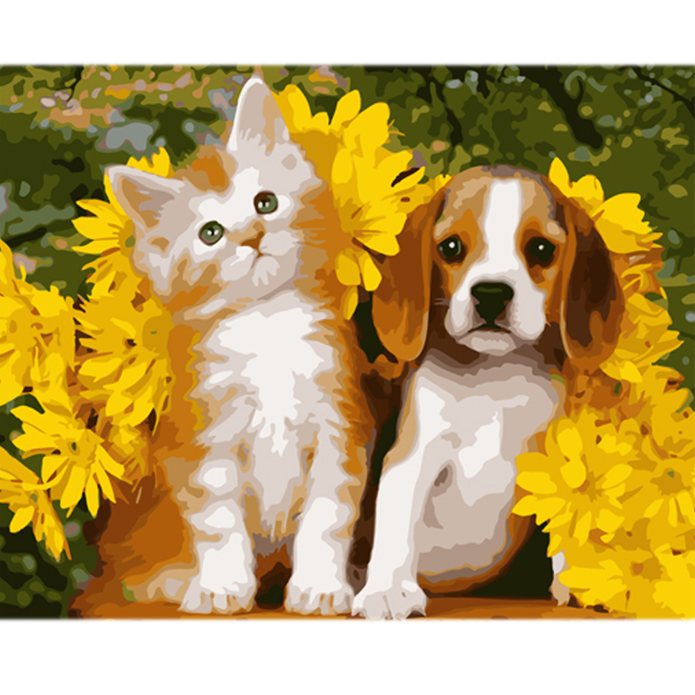 Фото, Відеоогляди картина за номерами strateg собака та кіт на кольоровому фоні розміром 40х50 см (mz052)