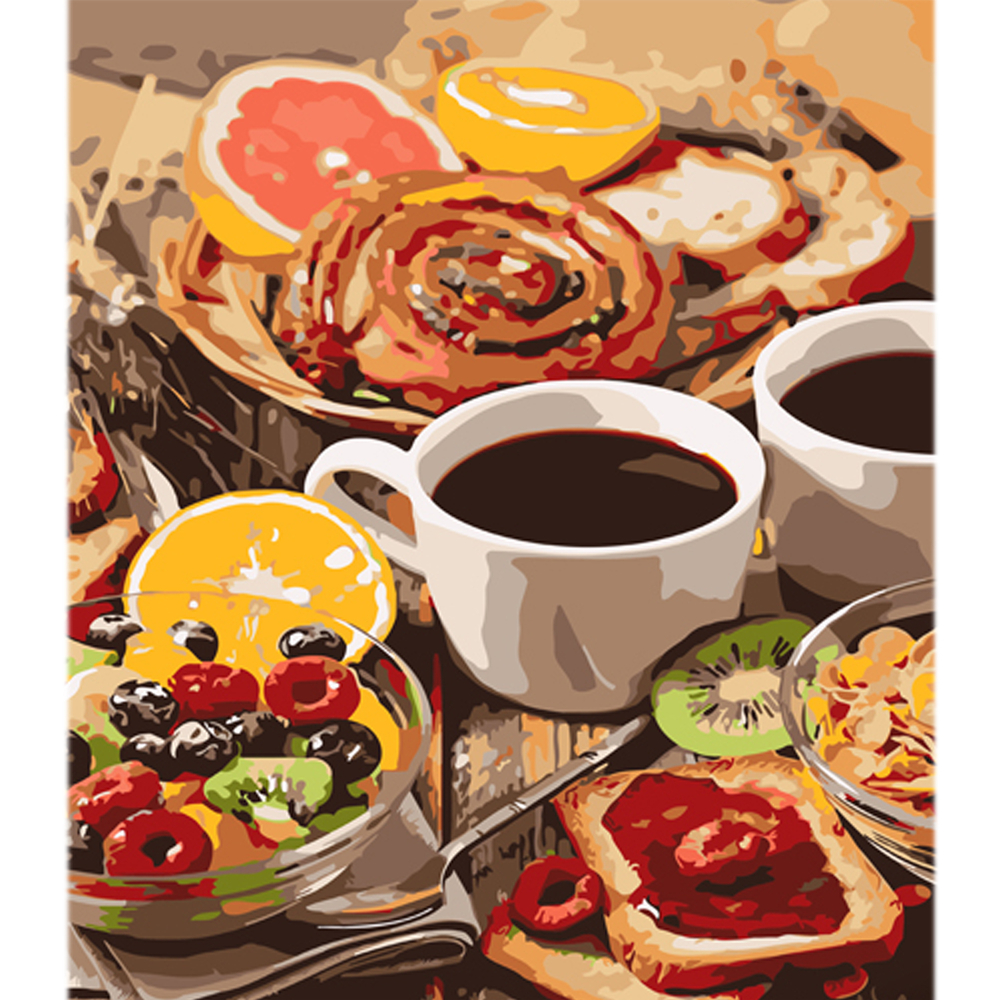 Фото, Видеообзоры картина за номерами strateg преміум ранкові солодщі до кави з лаком та з рівнем розміром 30х40 см (ly01)