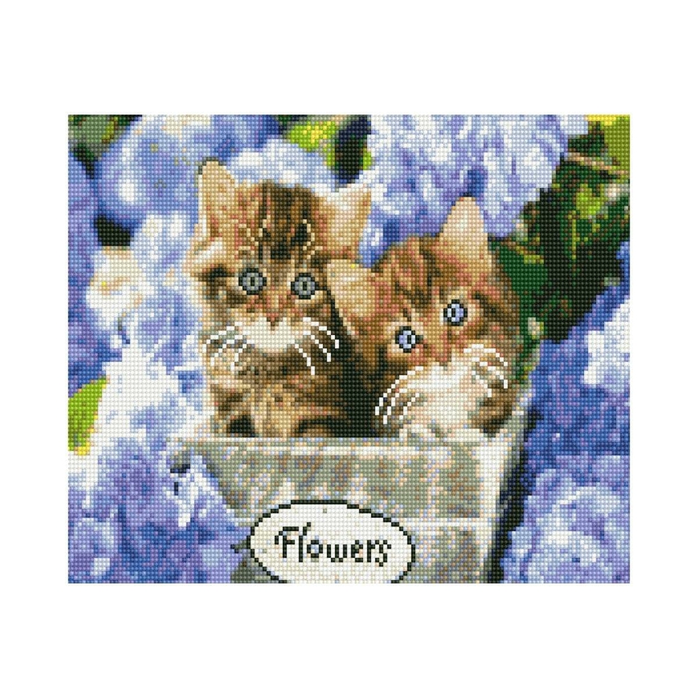 Фото, Відеоогляди алмазна мозаїка strateg преміум кошенята у гортензії 30х40 см hx040