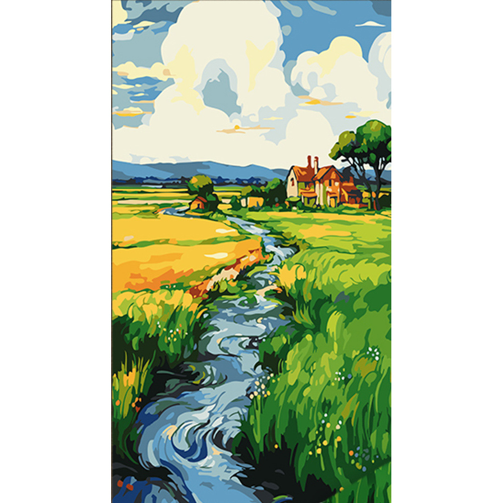 Фото, Видеообзоры картина за номерами strateg будинок біля річки розміром 50х25 см (ww161)