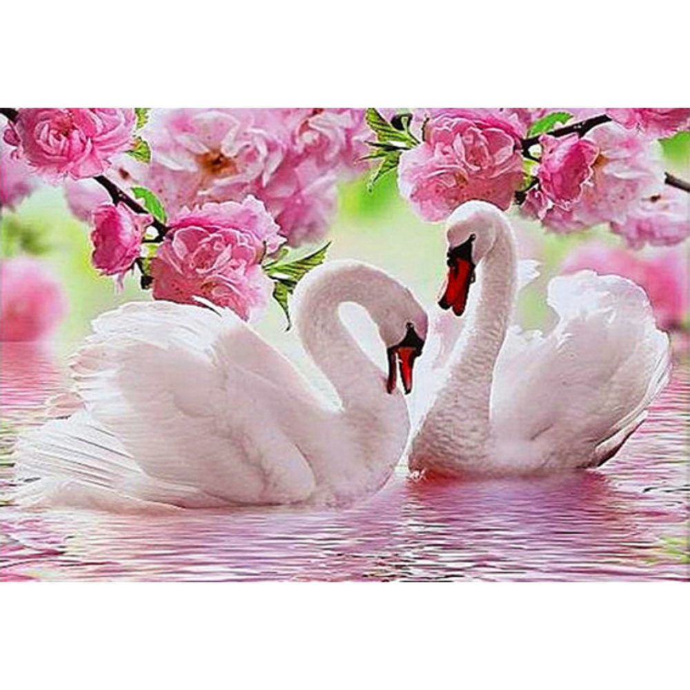 Фото, Відеоогляди алмазна мозаїка strateg преміум прекрасні лебеді без підрамника розміром 50х65 см  (sgk75229)