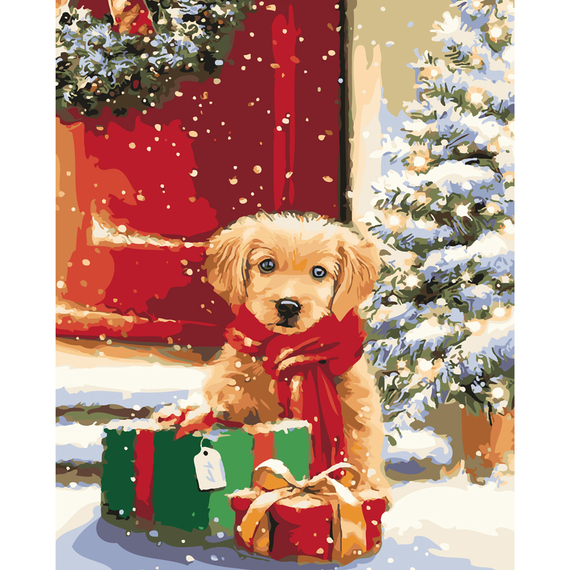 Картина за номерами Strateg ПРЕМІУМ Подарунок на Різдво з лаком розміром 40х50 см SY6199