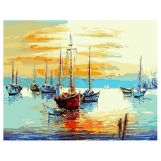 Картина за номерами Strateg ПРЕМІУМ Залив з човнами з лаком розміром 40х50 см VA-2121
