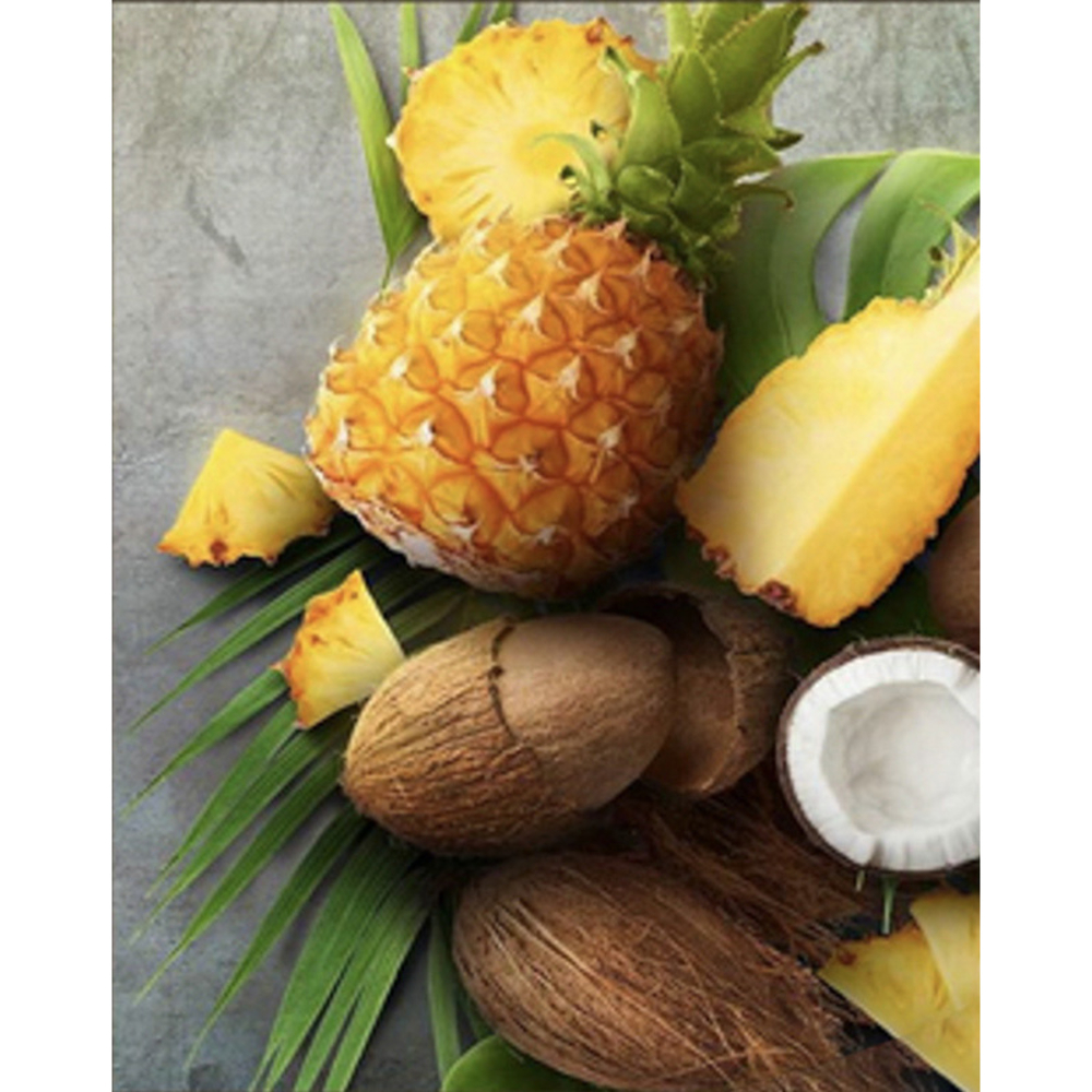 Фото, Відеоогляди алмазна мозаїка strateg преміум ананас та кокос розміром 30х40 см (heg86032)