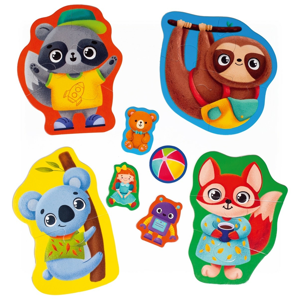 Фото, Відеоогляди пазли максі vladi toys картонні з грою малюк зможе «тварини. іграшки» vt1722-23