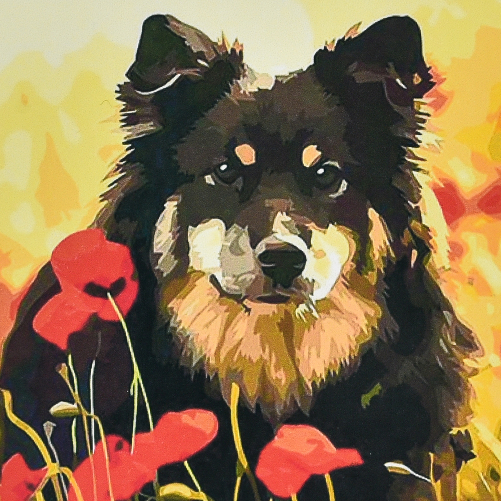 Фото, Видеообзоры алмазна мозаїка strateg преміум песик у маковому полі розміром 30х30 см (hee13812)