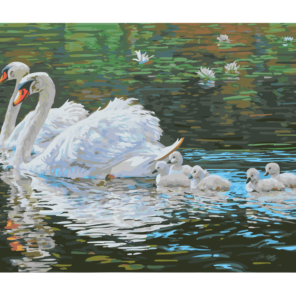 Фото, Видеообзоры картина за номерами strateg преміум лебедина сім'я з лаком розміром 40х50 см (sy6630)