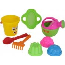 4504 Набір №225: відро мале, ситечко-квітка, совок №2, грабельки №2, 3 формочки, лійка мала №4