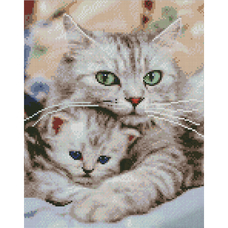 Алмазна мозаїка Strateg ПРЕМІУМ Кішка з кошеням розміром 30х40 см (KB023)