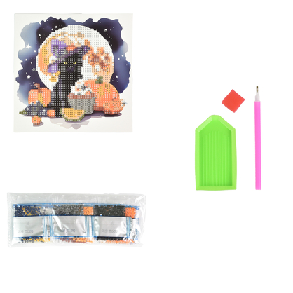 Фото, Відеоогляди алмазна мозаїка strateg преміум чорний кіт у капелюсі на паперовій основі розміром 18х18 см (jub14389)