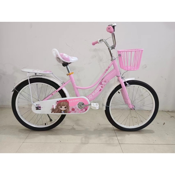 Дитячий двоколісний велосипед JXBB 20" рожевий, кошик дзвінок підніжка