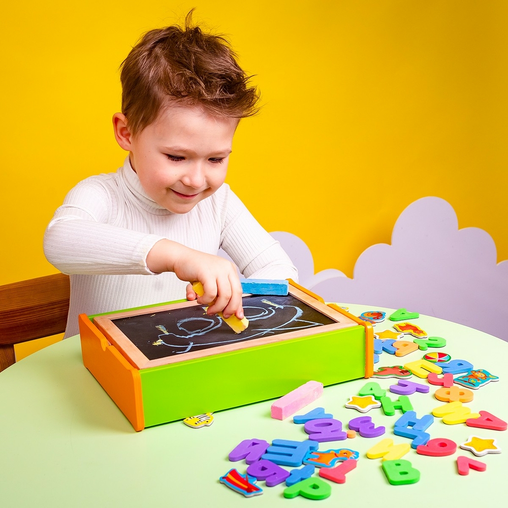Фото, Відеоогляди магнітний набір 2 в 1 «абетка та математика» в дерев'яній коробці vt5411-17