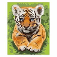 Картина за номерами Strateg ПРЕМІУМ Тигреня з лаком розміром 30х40 см SV-0016