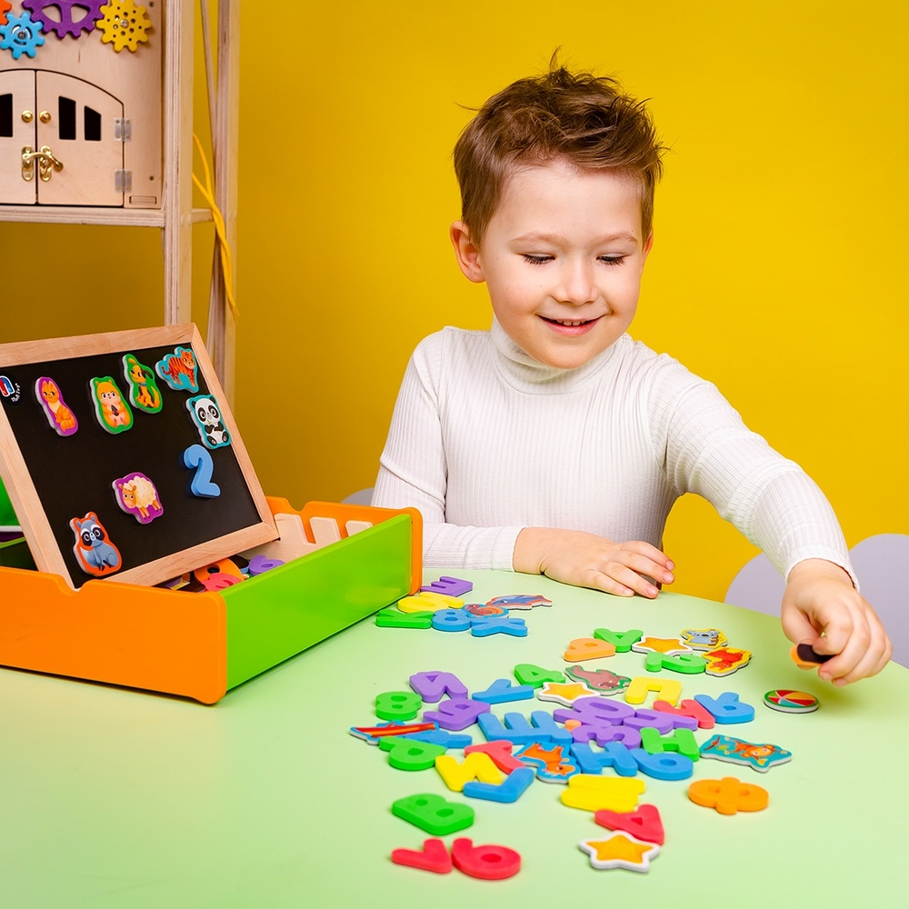 Фото, Відеоогляди магнітний набір 2 в 1 «абетка та математика» в дерев'яній коробці vt5411-17