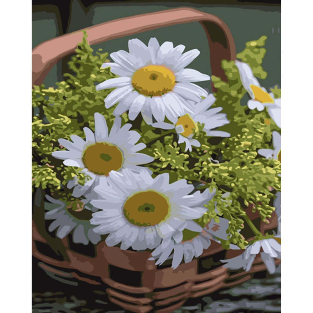 Фото, Відеоогляди картина за номерами strateg преміум ромашки в кошику розміром 40х50 см (gs1075)
