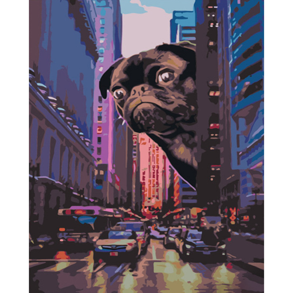Фото, Відеоогляди картина за номерами strateg преміум мопс серед міста розміром 40х50 см (gs701)