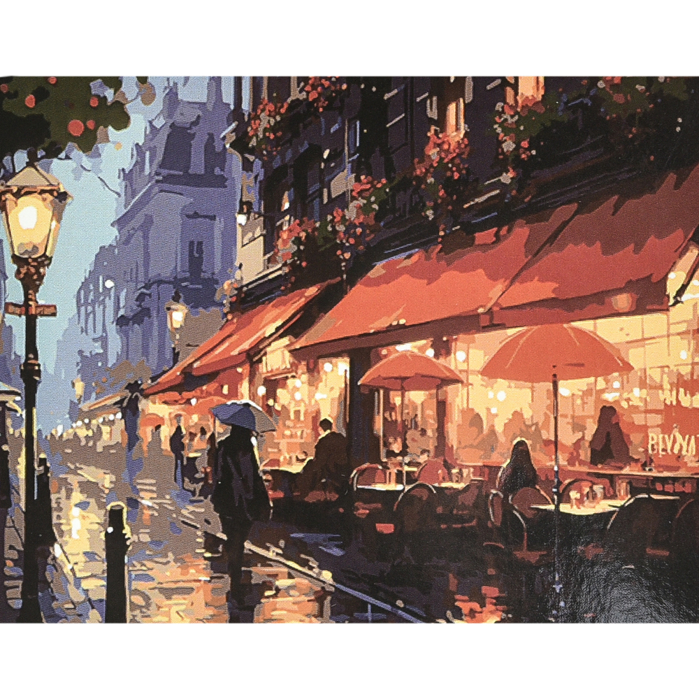 Фото, Відеоогляди картина за номерами strateg преміум вулиця в дощовому покривалі з лаком та рівнем розміром 40х50 см (va-4643)