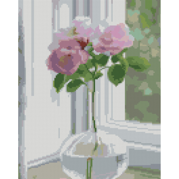 Алмазна мозаїка Strateg ПРЕМІУМ Квітка на підвіконні розміром 30х40 см (HX512)